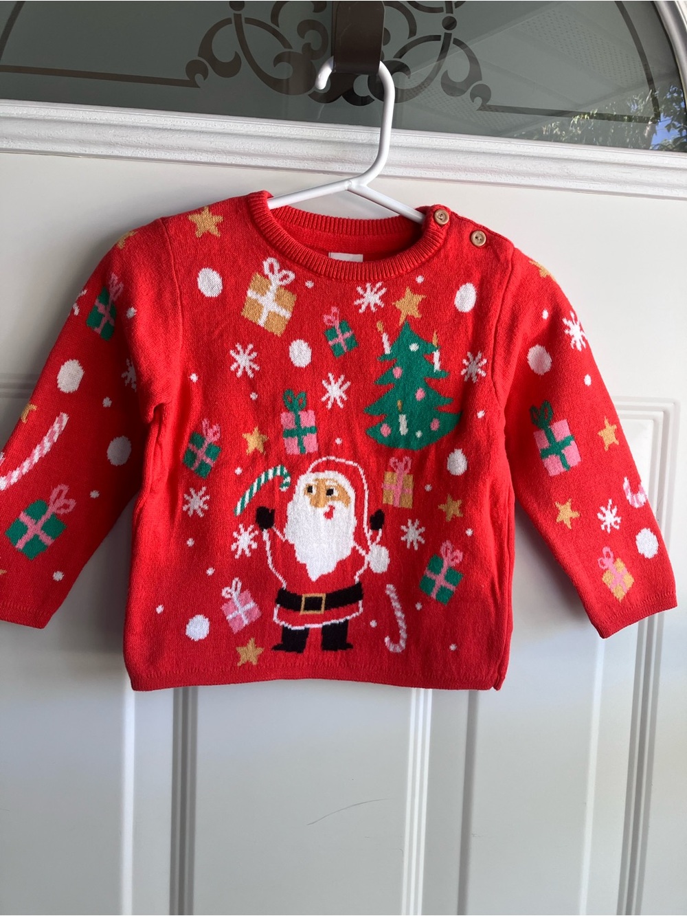 H&M red Santa Christmas holiday 100% cotton knit sweater 12 months